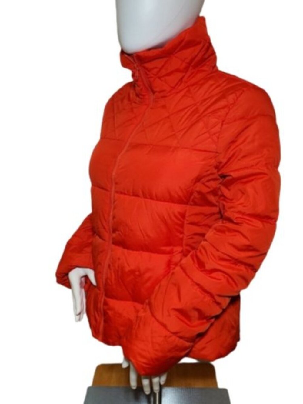 Old Navy Womens Small Orange Puffer Jacket Quilted Full Zip Coat - Picture 5 of 7